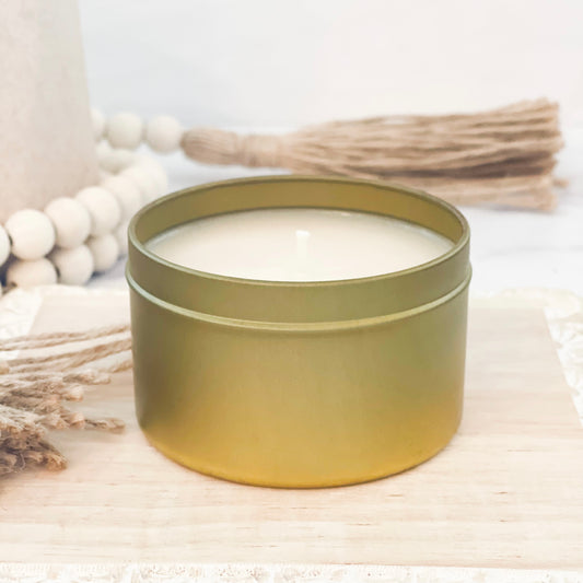 GOLD CANDLE TIN 8OZ. HAND-POURED